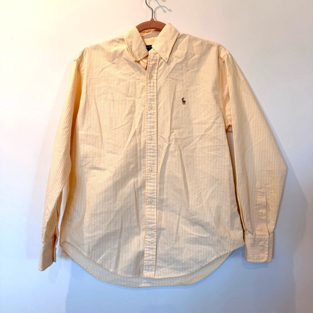 Vtg Ralph Lauren Sport 100% cotton chambray yellow stripe button down Sz 2